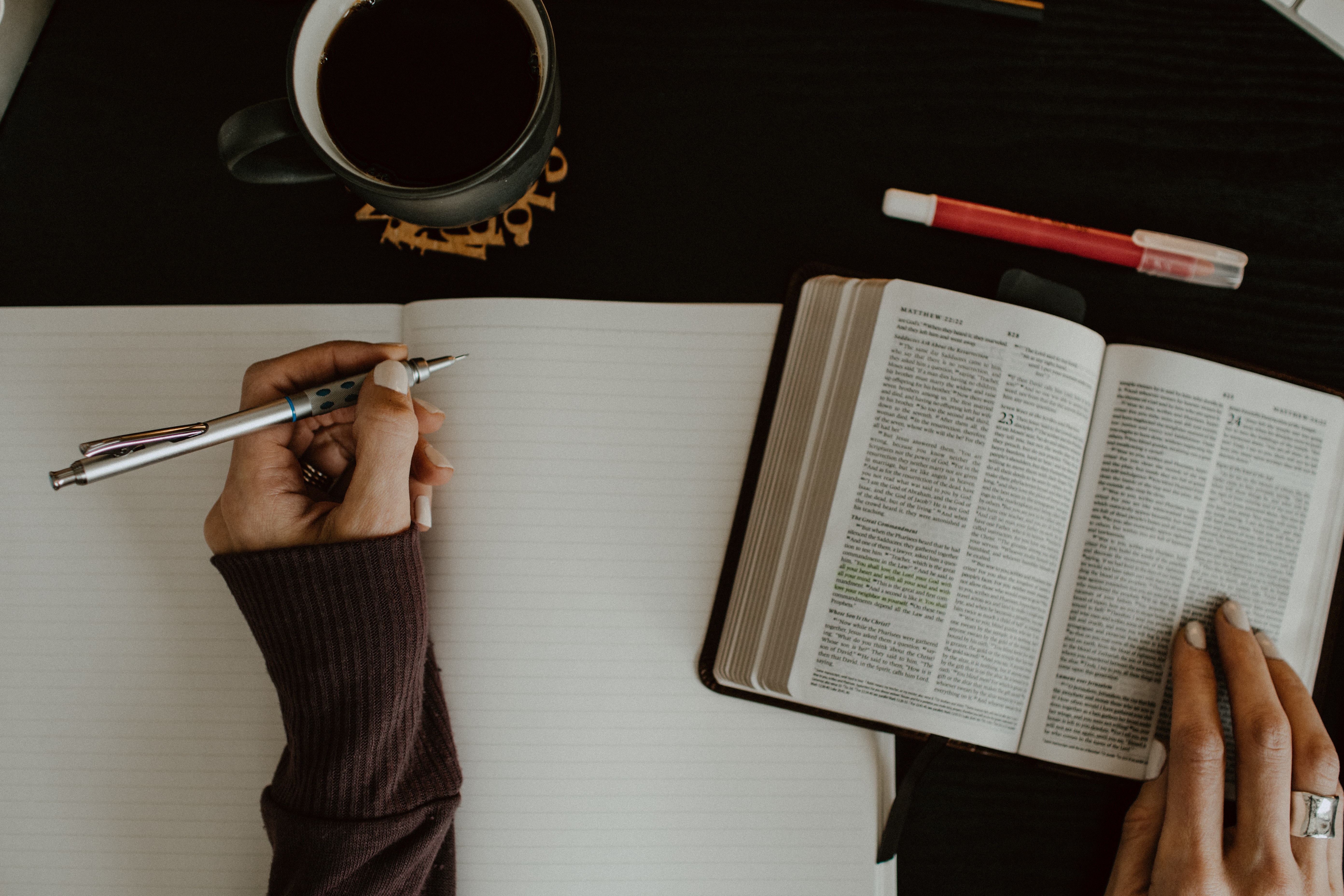 A journal and coffee